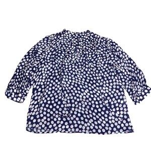 Tucker Polka Dot Button Up 100% Silk Blouse Navy Pink White Size XS